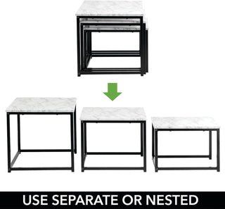 3-Piece Nesting Tables - Marble/Black Finish