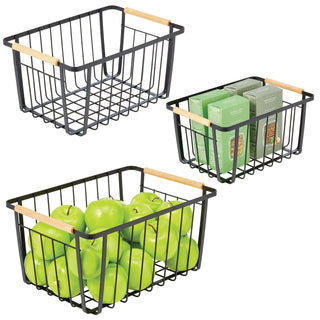 Metal Basket Sets with Wooden Handles