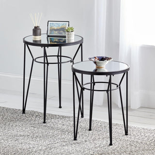 Round Hairpin Leg Mirror Accent Table (2-Pack) - Black Finish