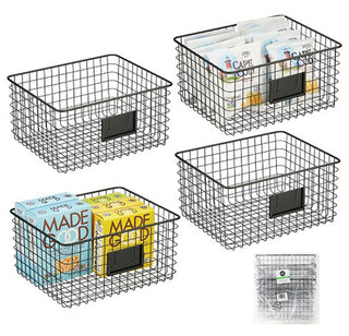 Wire Basket with Tag Holder (4-Pack) - Black