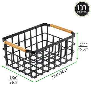 Flat Wire Basket with Wooden Handles (8-Pack) - Graphite