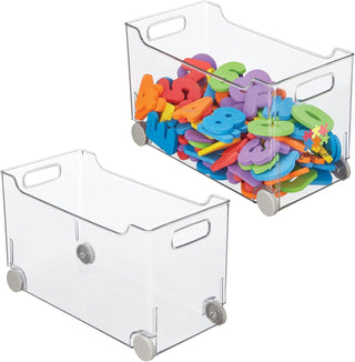 Rolling Organizer Bin with Labels (4-Pack) - Clear