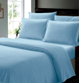 6Pcs Dobby Stripe Sheet Set - Queen - Lt. Blue