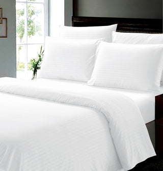 6Pcs Dobby Stripe Sheet Set - Queen - White