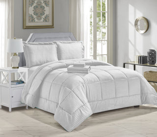 8 Piece Embossed Stripe Bed in a Bag - Queen - White