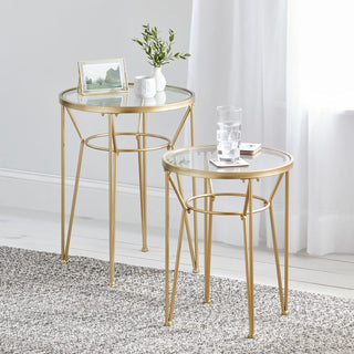 Round Metal Inlay Accent Table (2-Piece Set) - Brass