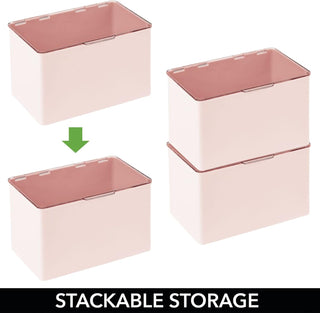 Organizer Bin with Hinged Lids & Labels (4-Pack) - Pink/Clear