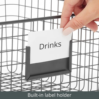 Square Steel Wired Storage Organizer Basket with Label Slot (4-Pack) - Graphite