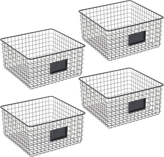 Wire Basket with Tag Holder (4-Pack) - Black