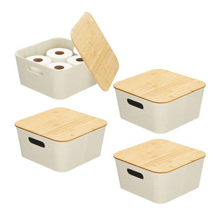 Fabric Wrapped Stylish Bin with Bamboo Lid (8-Pack)