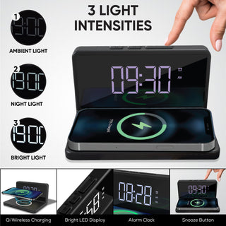 LED Alarm Clock with Wireless Charging