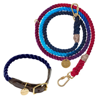 Navy Collar & Multicolor Leash Bundle (Small)