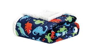Navy Dino Throw Blanket with Sherpa 50x60