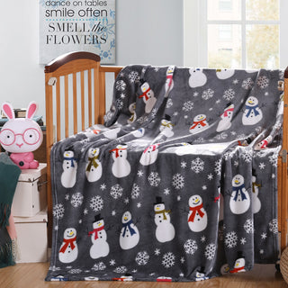 Ultra Soft Microplush Throw Blanket with Grey Snowman