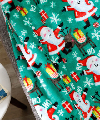 Ultra Soft Microplush Throw Blanket with Green Joyful Santa