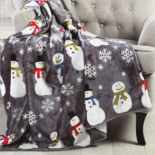 Ultra Soft Microplush Throw Blanket with Grey Snowman