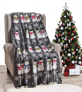 Ultra Soft Microplush Throw Blanket with Grey Snowman