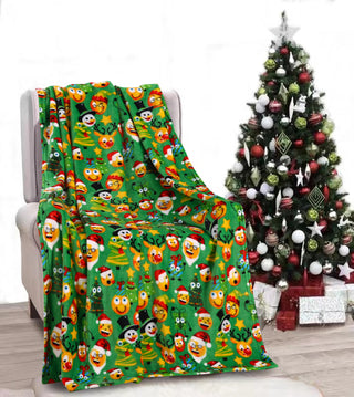 Ultra Soft Microplush Throw Blanket with Holiday Funny Faces