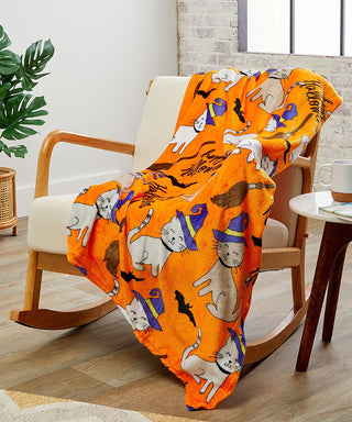 Ultra Soft Microplush Throw Blanket with Halloween Cat