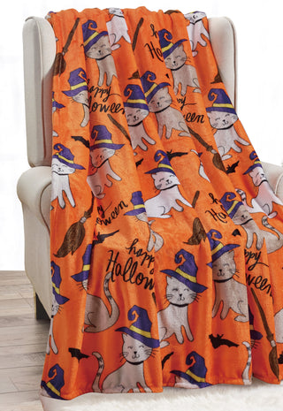 Ultra Soft Microplush Throw Blanket with Halloween Cat