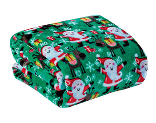 Ultra Soft Microplush Throw Blanket with Green Joyful Santa