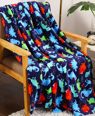 Ultra Soft Microplush Throw Blanket with Colorful Dinosaur