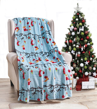 Ultra Soft Microplush Throw Blanket with Hanging Ornament Print