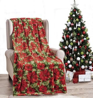 Ultra Soft Microplush Throw Blanket with Poinsettia
