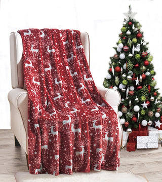Ultra Soft Microplush Throw Blanket with Red Reindeer