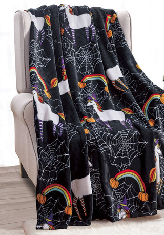 Black Unicorn Microplush Throw Blanket